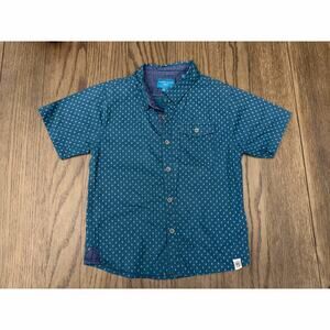 Perry Ellis Boys Button Down Shirt Size 6 Teal Print